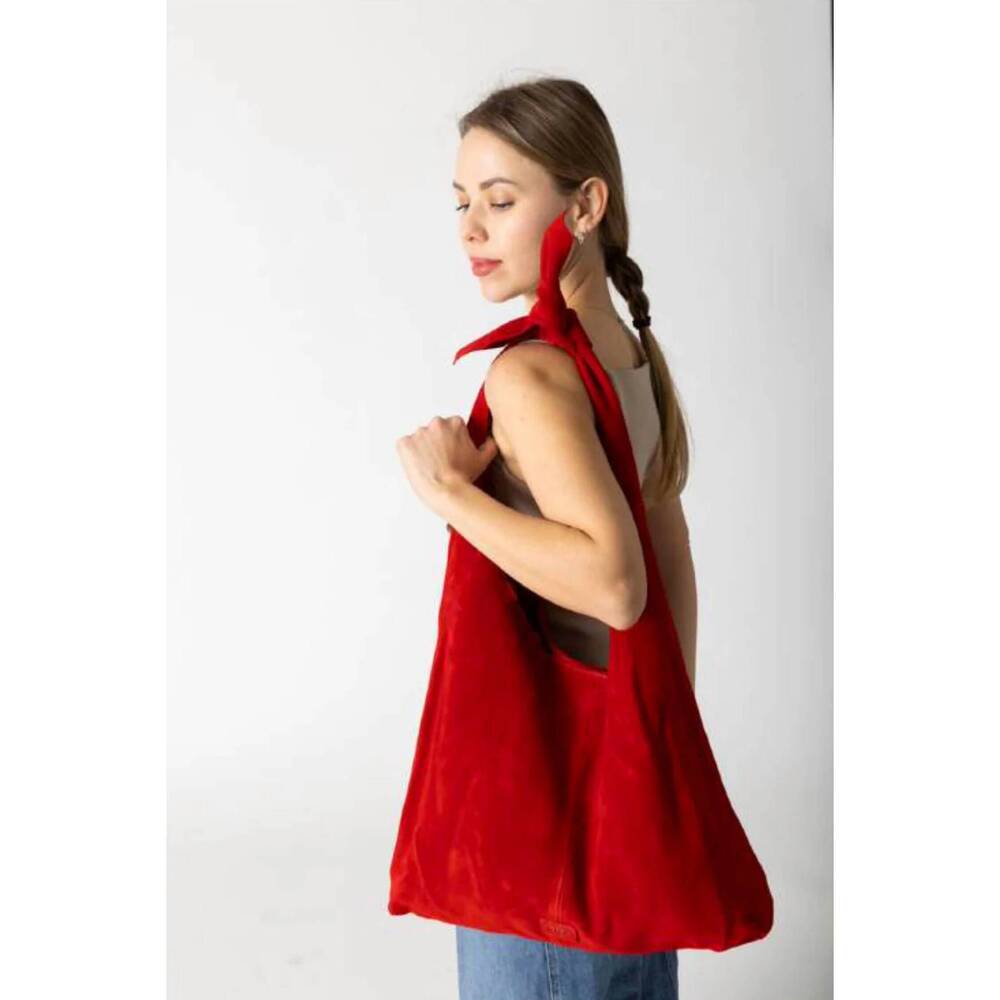 NEW RISA women's knot suede tote bag in red